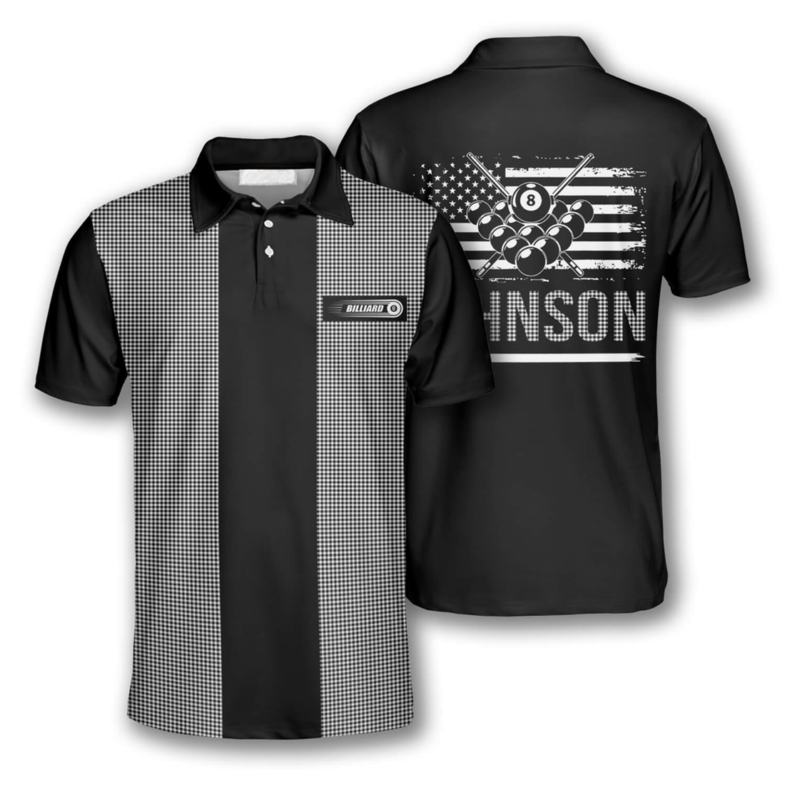 Custom 3D All Over Print Billiard Gingham Print Custom Billiard Shirts For Men