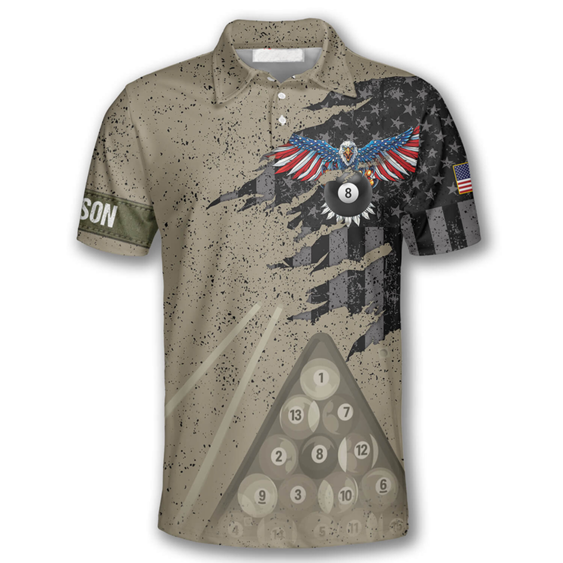 Custom Billiard Eagle Retro Flag Custom Billiard Shirts for Men, Flag American Billiard Shirt, Men's Billiard Polo Shirt