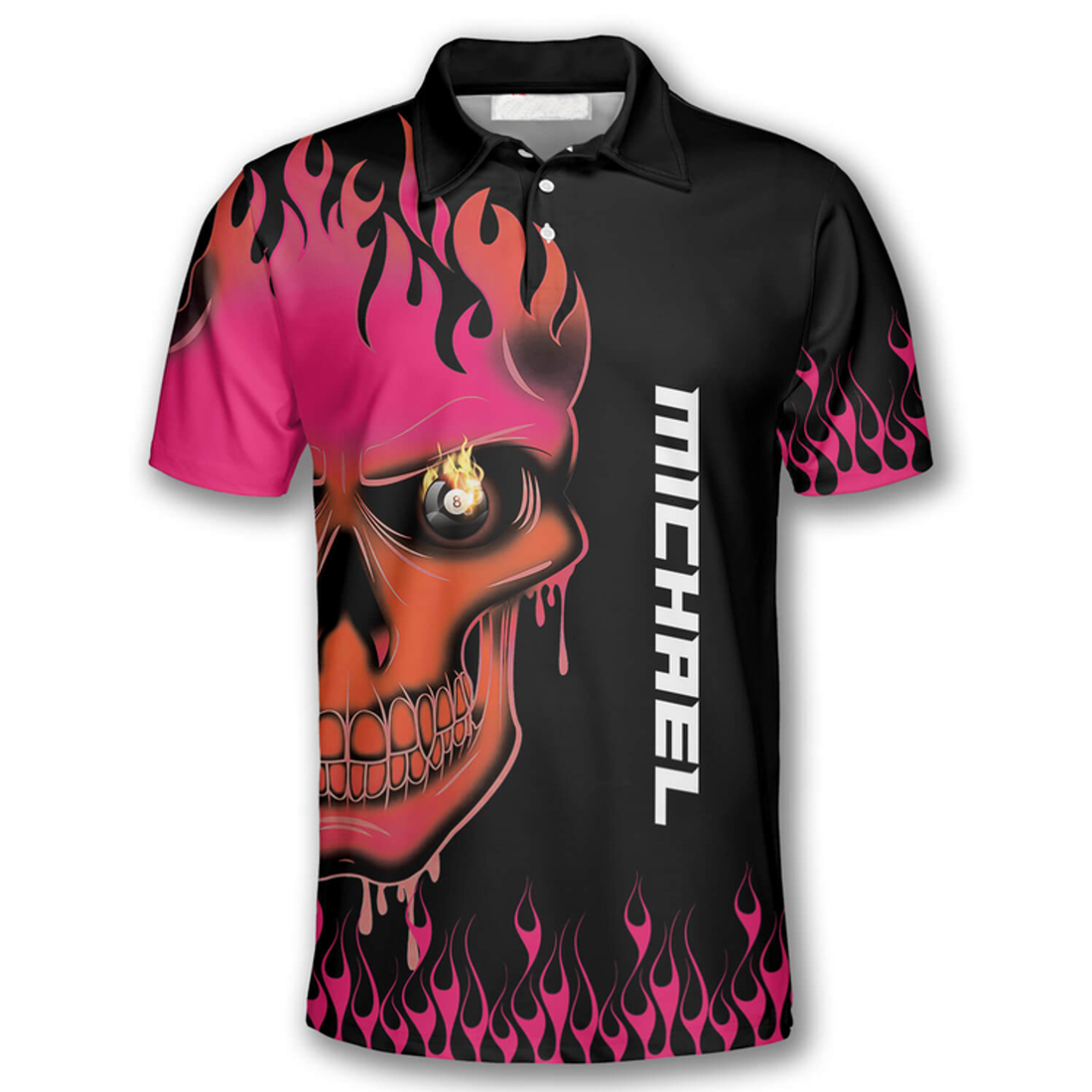Custom Fire Skull Custom Billiard Shirts for Men, Custom Billiard 8 ball for Team, Men's Billiard Polo Shirts