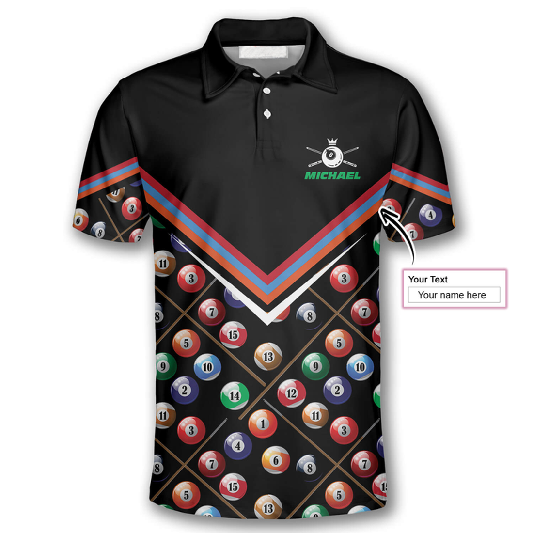 Custom Billiard Ball Pattern Crown Emblem Custom Billiard Shirts For Men, Custom Billiard Shirt, Uniform Billiard Team