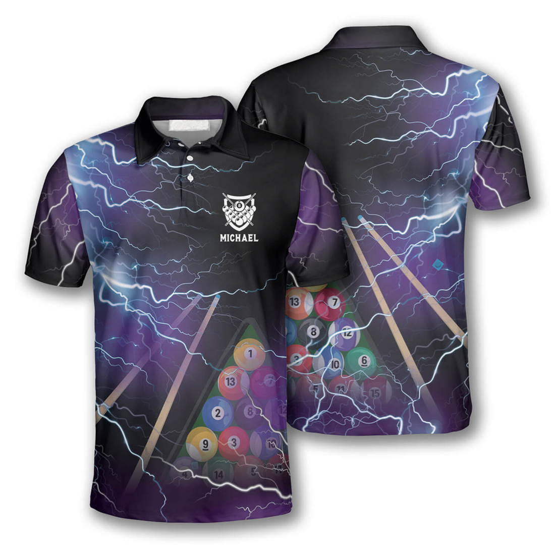 Custom Billiard Pool Balls Thunder Lighting Custom Billiard Shirts For Men, Perfect Gift For Billiard Player