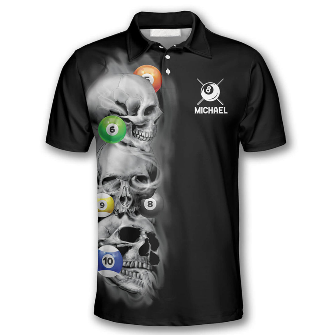 Custom 3D All Over Print Skull Addicted Custom Billiard Polo Shirts for Men, Skull 3D Shirt