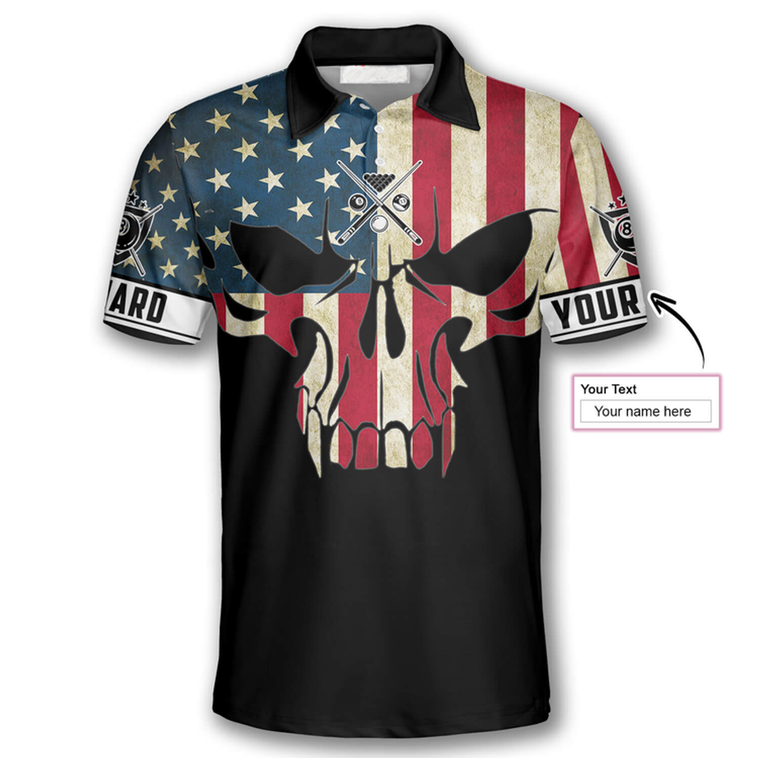 Custom Billiard Retro Skull American Flag Custom Billiard Shirts For Men, American Billiard Shirt