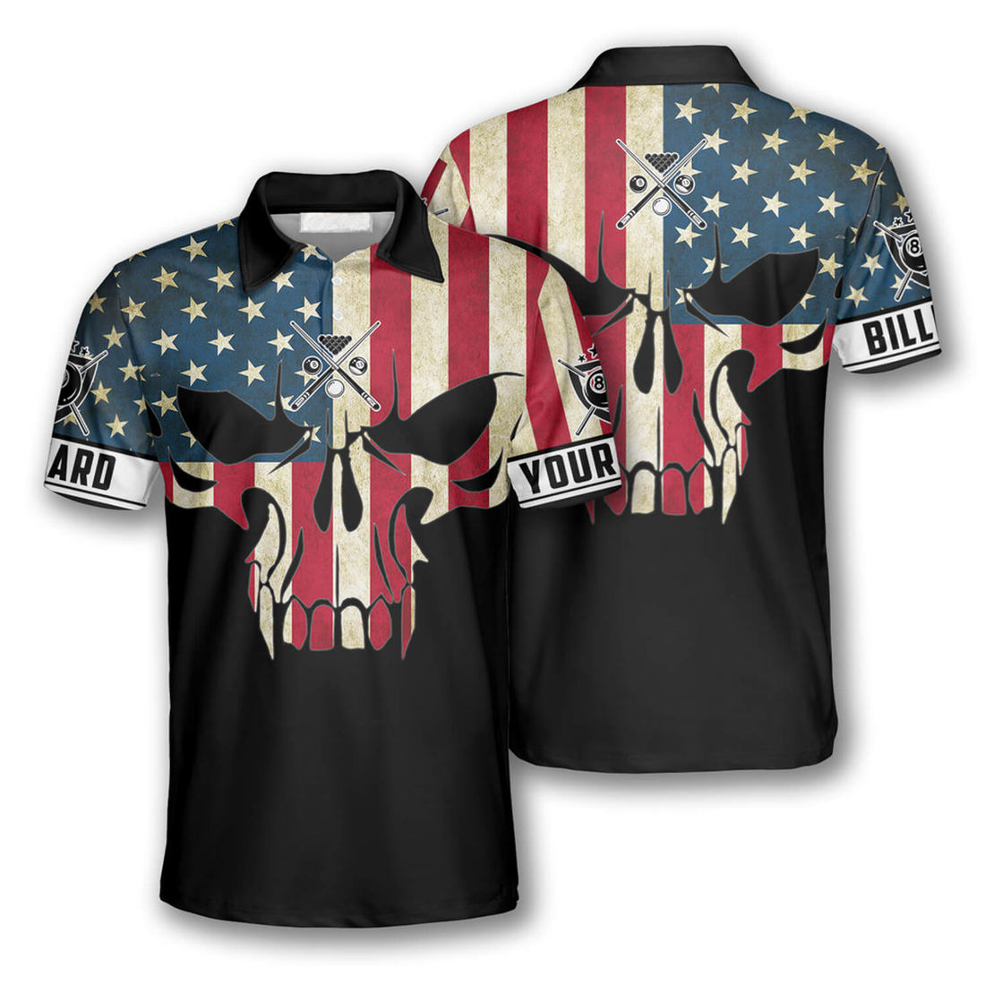 Custom Billiard Retro Skull American Flag Custom Billiard Shirts For Men, American Billiard Shirt