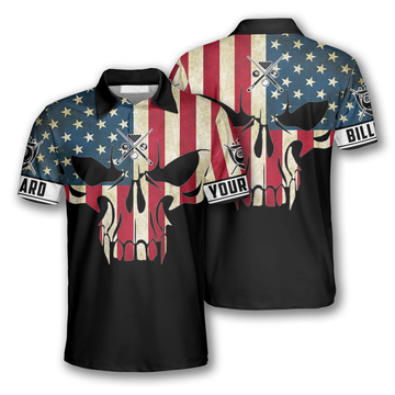 Custom Billiard Retro Skull American Flag Custom Billiard Shirts For Men, American Billiard Shirt