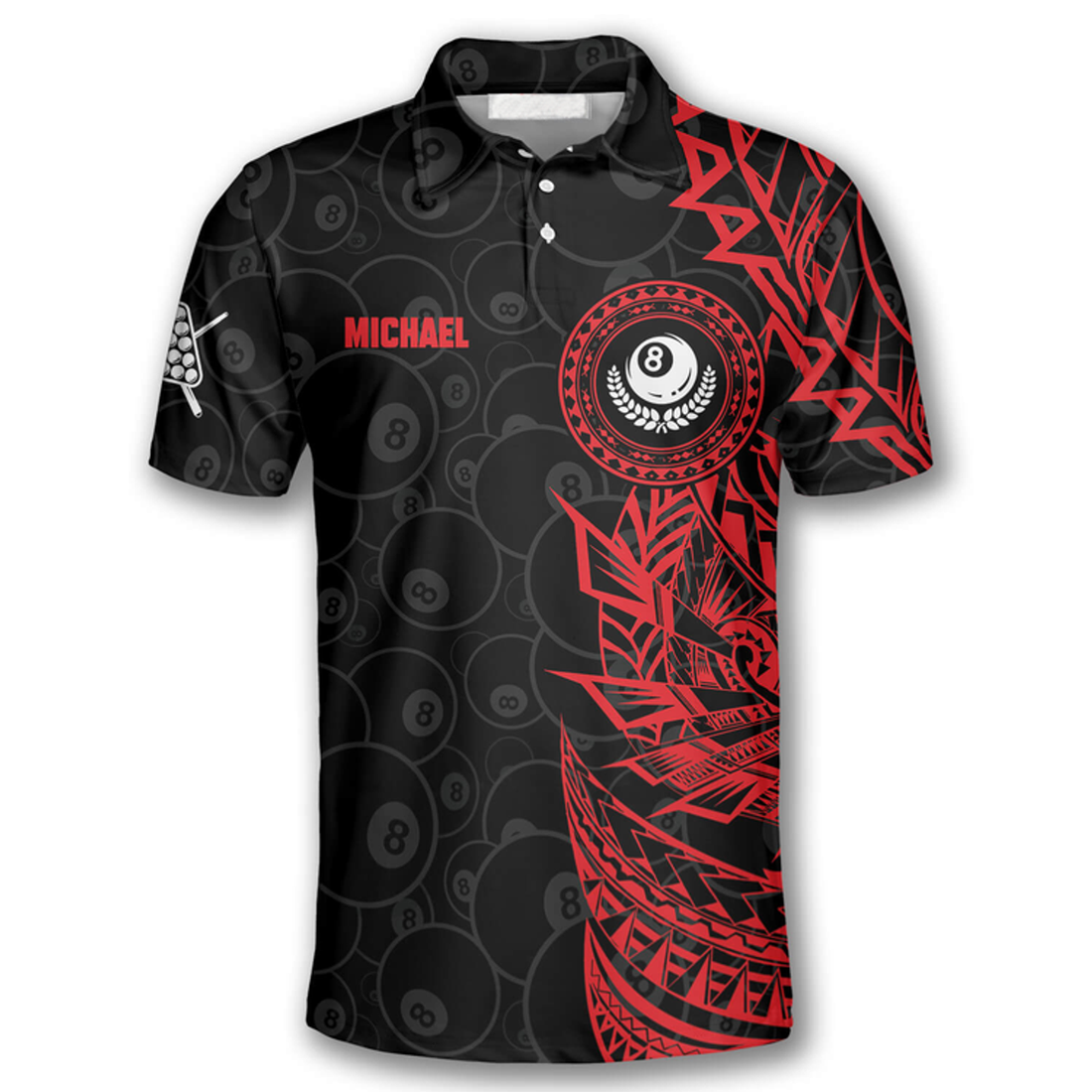 Custom 3D All Over Print Red Black Tribal Custom Billiard Polo Shirts for Men, Billiard Team Uniform