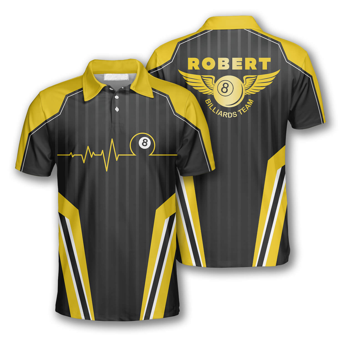 Custom Billiard Yellow Heartbeat Sports Style Custom Billiard Shirts For Men, Best Shirt Team Billiard Uniform