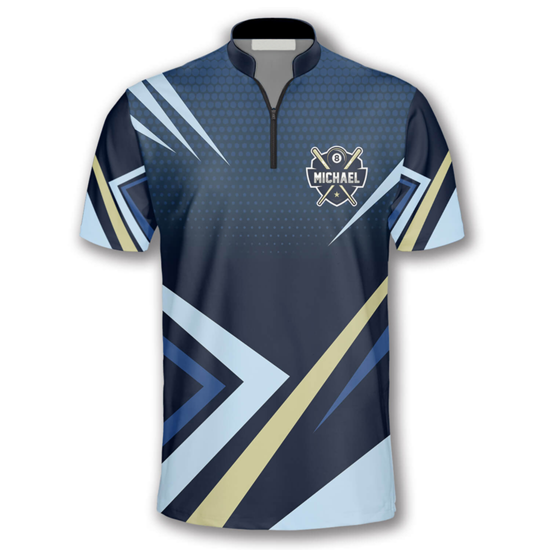 Custom Zipper Polo Shirt Blue Sports Style Label Custom Billiard Jerseys for Men, Best Shirt for Billiard Player