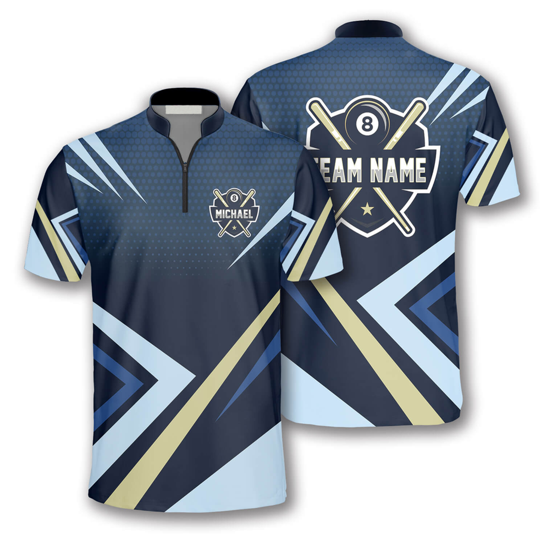 Custom Zipper Polo Shirt Blue Sports Style Label Custom Billiard Jerseys for Men, Best Shirt for Billiard Player