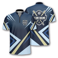 Custom Zipper Polo Shirt Blue Sports Style Label Custom Billiard Jerseys for Men, Best Shirt for Billiard Player