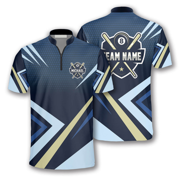 Custom Zipper Polo Shirt Blue Sports Style Label Custom Billiard Jerseys for Men, Best Shirt for Billiard Player