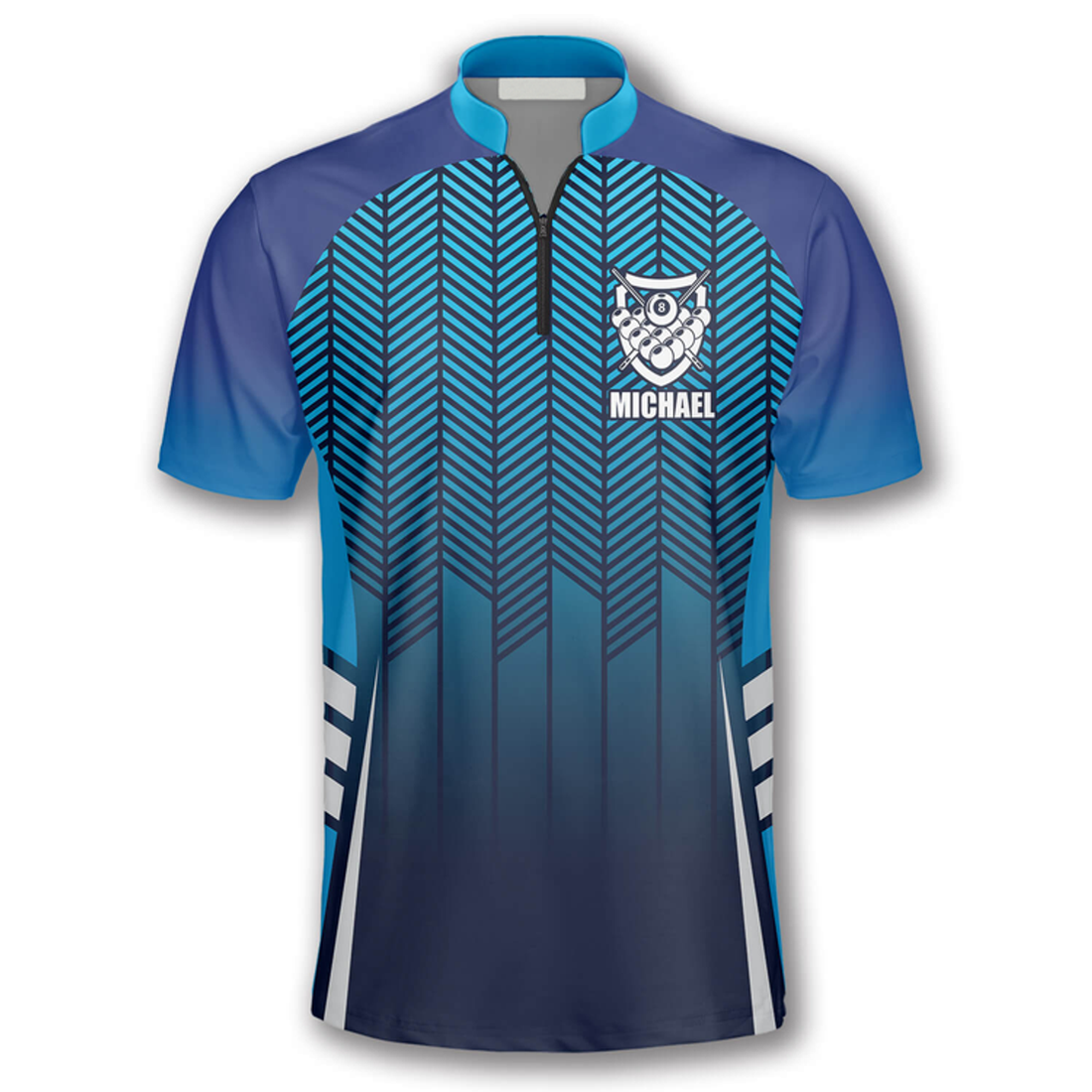 Custom Zipper Polo Shirt Blue Abstract Sports Style Custom Billiard Jerseys for Men, Shirt for Billiard Player