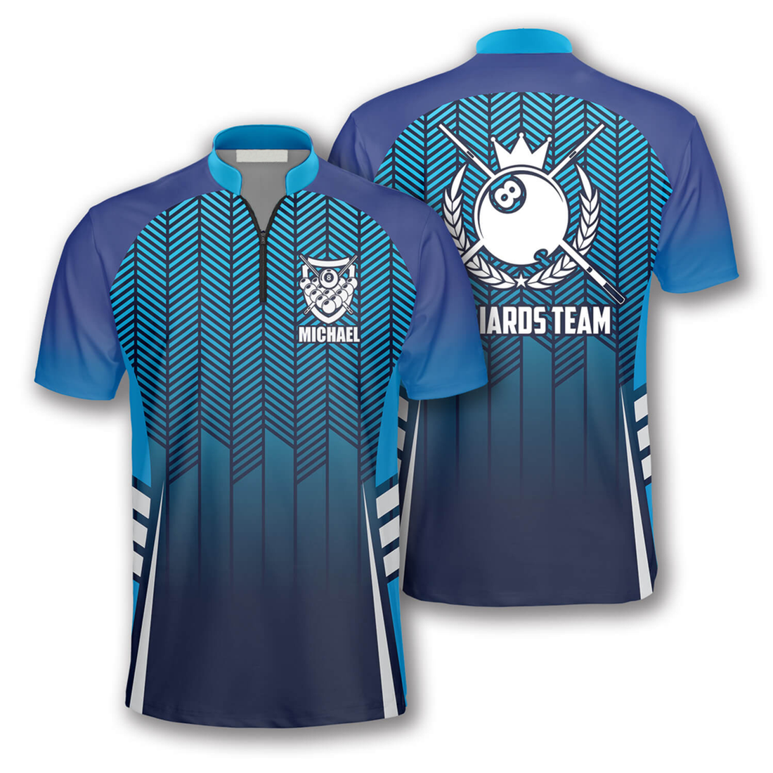 Custom Zipper Polo Shirt Blue Abstract Sports Style Custom Billiard Jerseys for Men, Shirt for Billiard Player