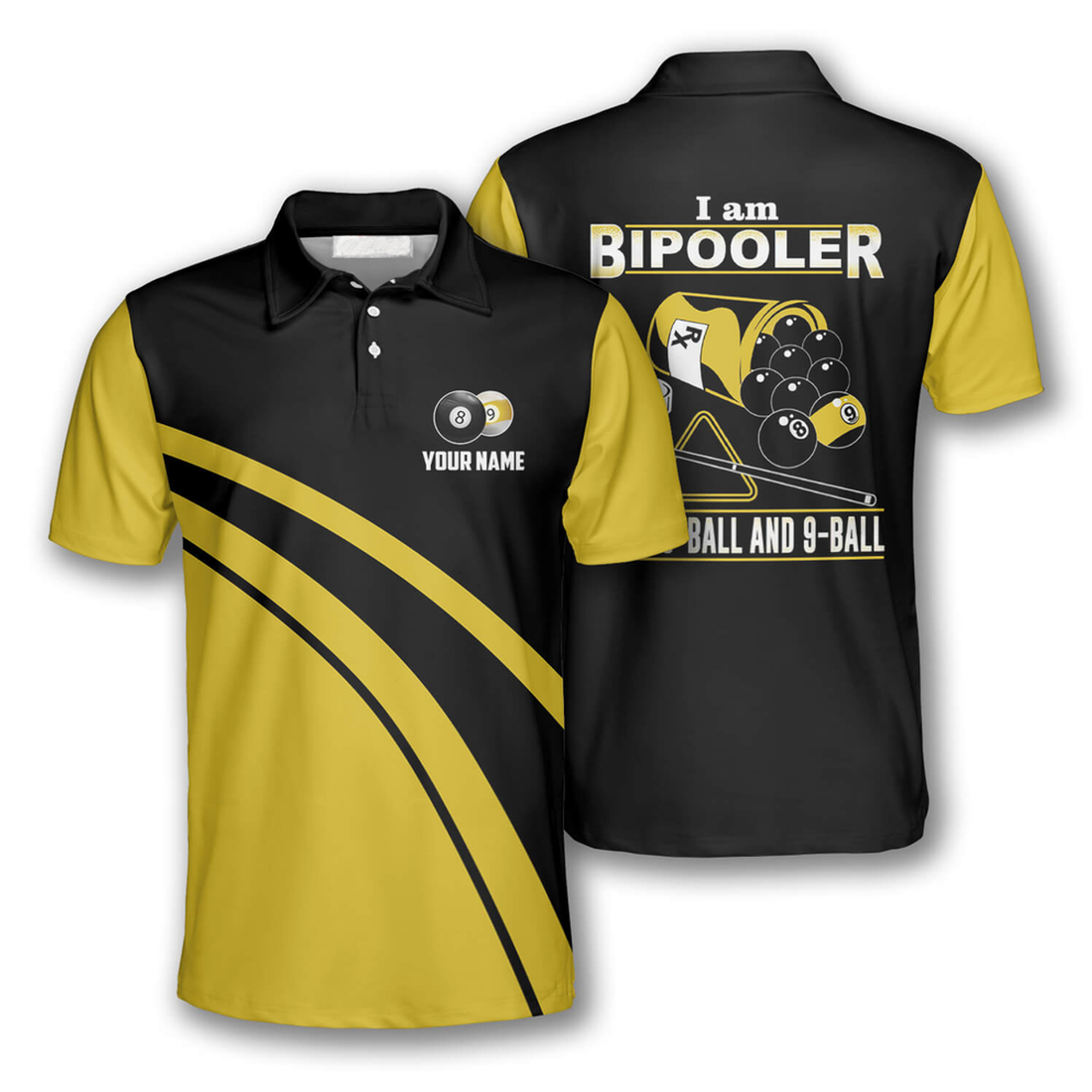 Custom Billiard I'M Bipooler I Playing 8 And 9 Ball Yellow Black Custom Billiard Shirts For Men, Funny Billiard Shirt