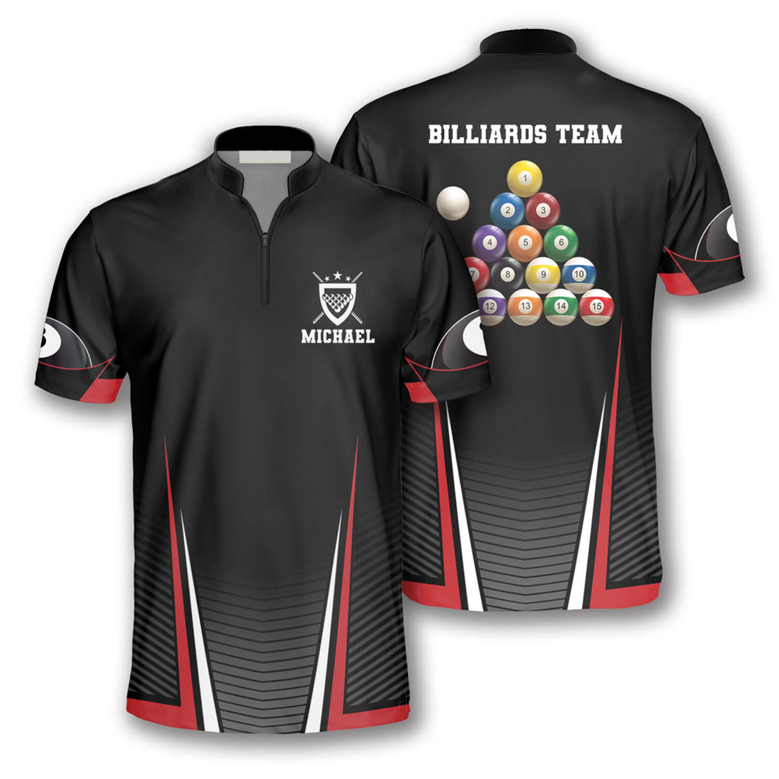 Custom Personalized Name Team Name Billiard Balls Red Black Custom Billiard Jerseys for Men