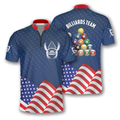 Custom Zipper Polo Shirt Patriotic Waving Flag Custom Billiard Jerseys for Men, Billiard Jersey Shirt, Flag Zipper Polo Shirt