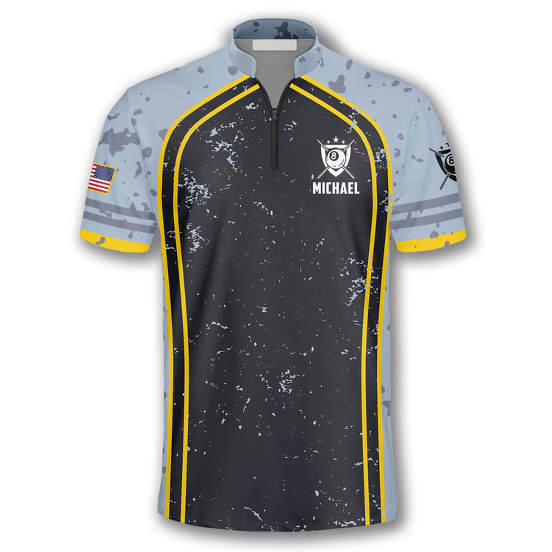 Custom Grey Black Grunge Style Custom Billiard Jerseys for Men, 8 Ball Billiard Shirt