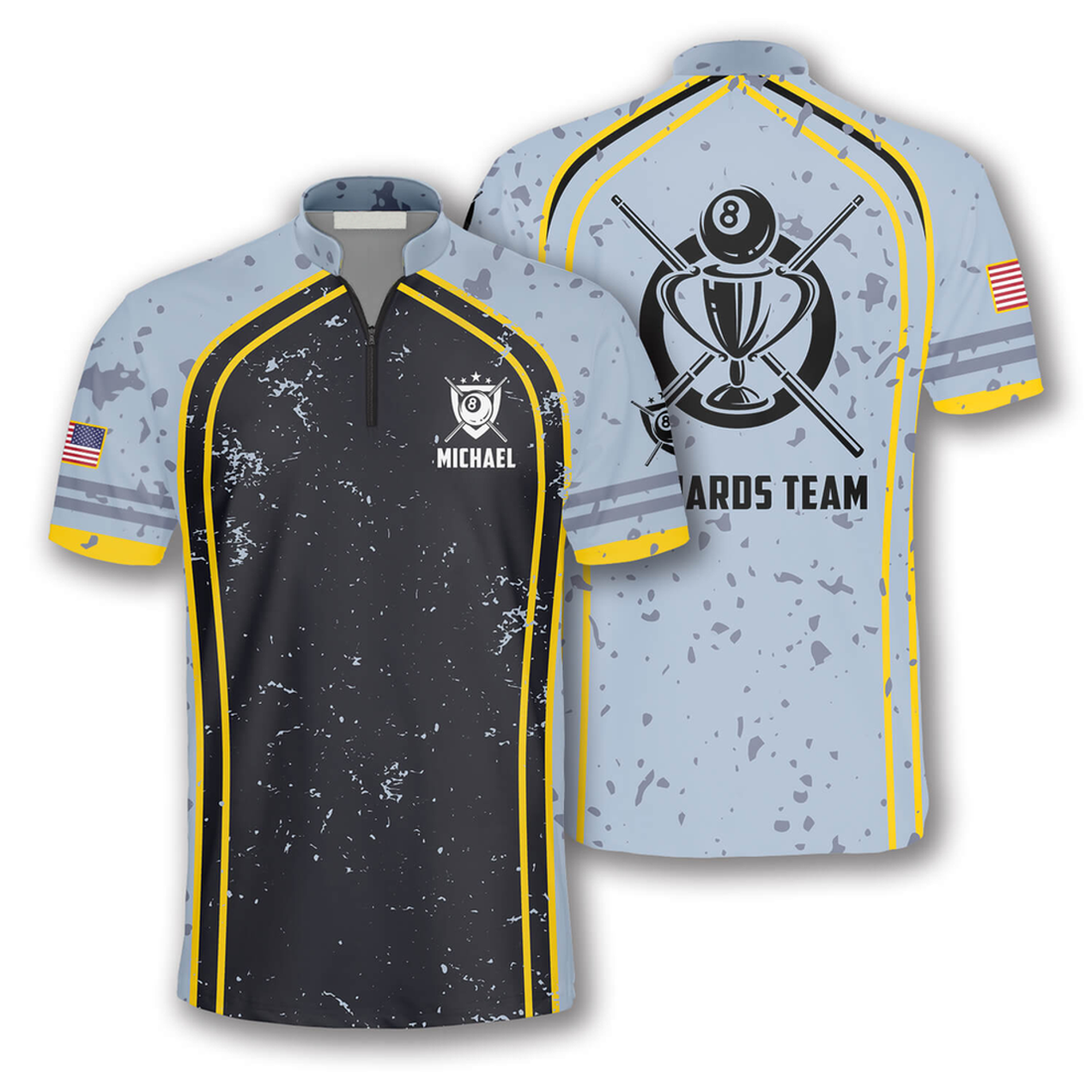 Custom Grey Black Grunge Style Custom Billiard Jerseys for Men, 8 Ball Billiard Shirt