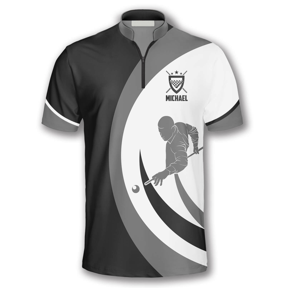 Custom Black Grey Silhouette Custom Billiard Jerseys for Men, Team Billiard Shirt, Uniform Billiard Team