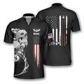 Custom Skull Flag In Black Custom Billiard Jerseys for Men, Idea Shirt for Billiard Player, Skull Zipper Polo Shirt