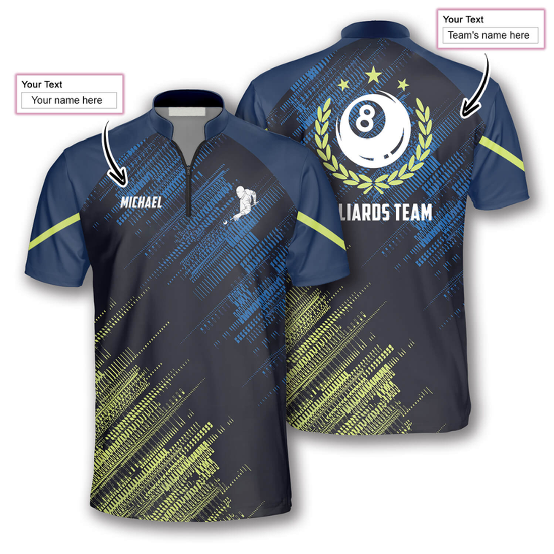 CustomGreen Blue Sports Style Custom Billiard Jerseys for Men, Personalized Name Billiard Shirt, Billiard for Men