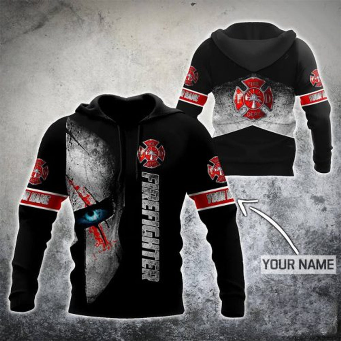 FUNSTUFFPRINT Personalized Black Firefighter 3D Hoodie and Zip Hoodie