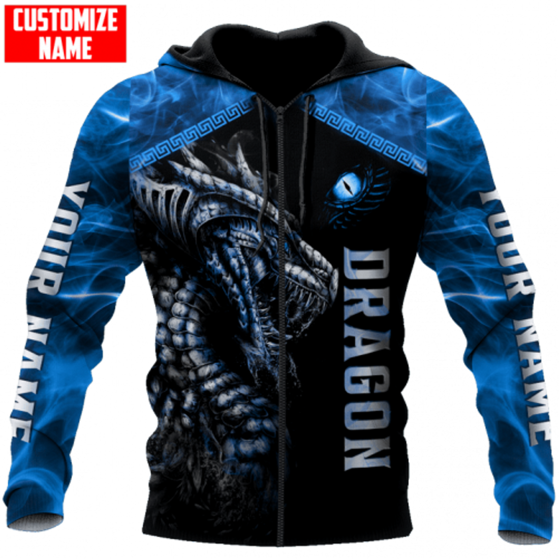 FUNSTUFFPRINT Personalized Blue Dragon 3D Hoodie and Zip Hoodie