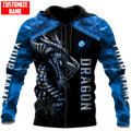 FUNSTUFFPRINT Personalized Blue Dragon 3D Hoodie and Zip Hoodie