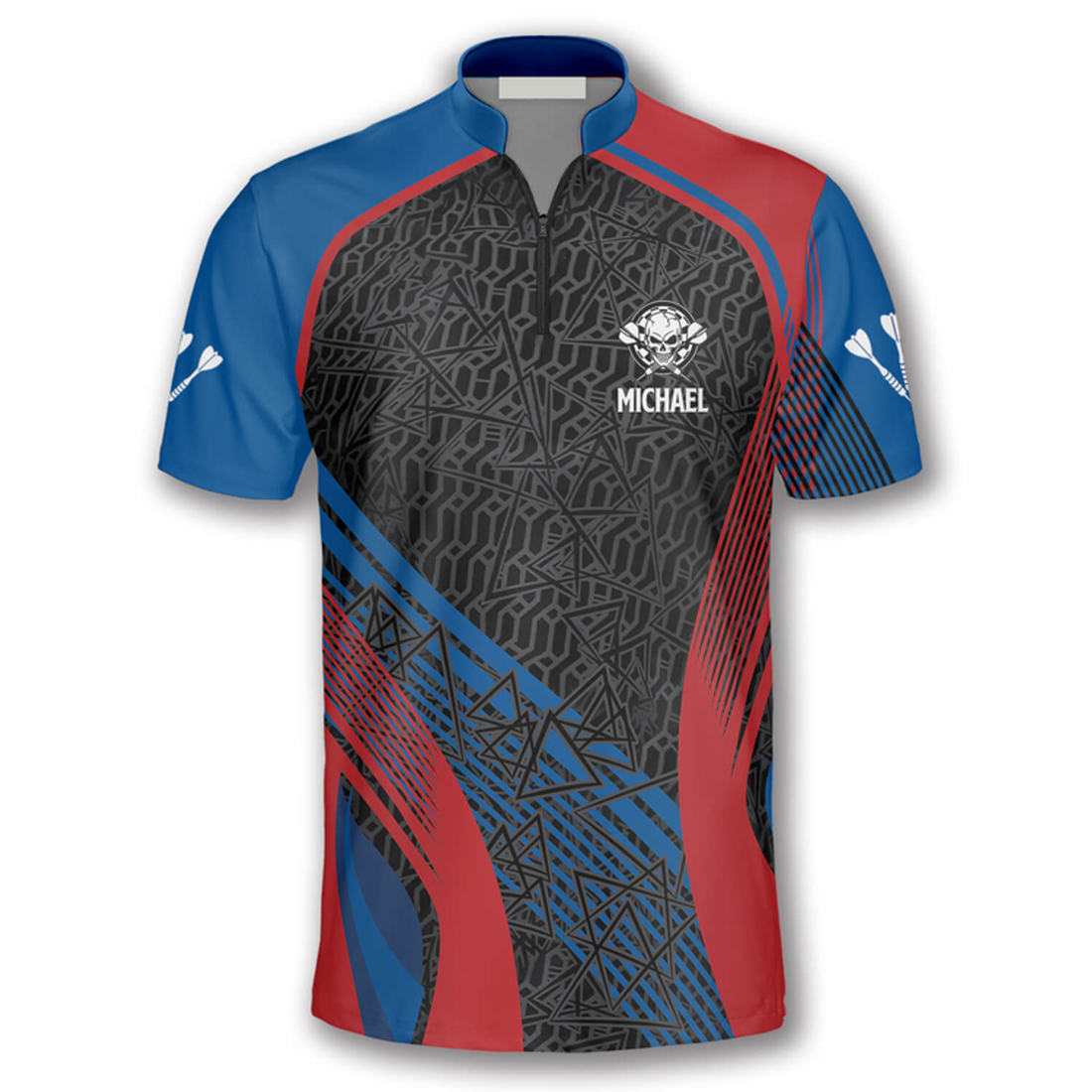 Custom Personalized Blue & Red Skull Custom Darts Jerseys for Men, Idea Gift for Dart Players