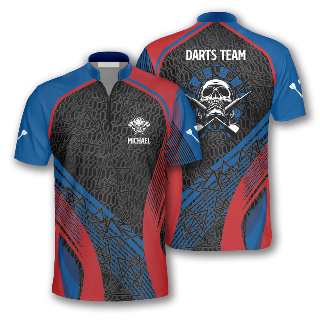 Custom Personalized Blue & Red Skull Custom Darts Jerseys for Men, Idea Gift for Dart Players