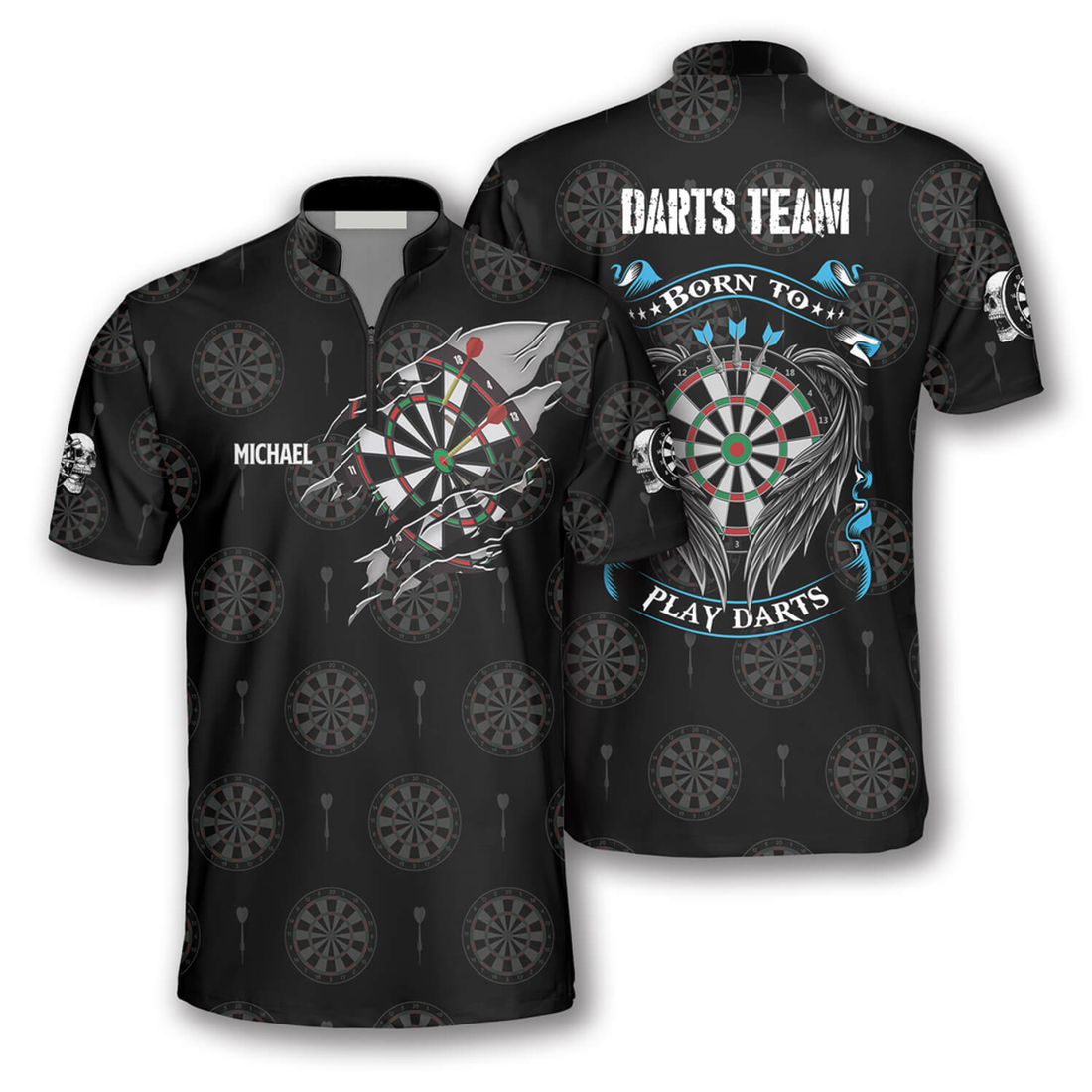 Custom Born to Play Darts Custom Darts Jerseys for Men, Personalized Name Dart Zipper Polo Shirt