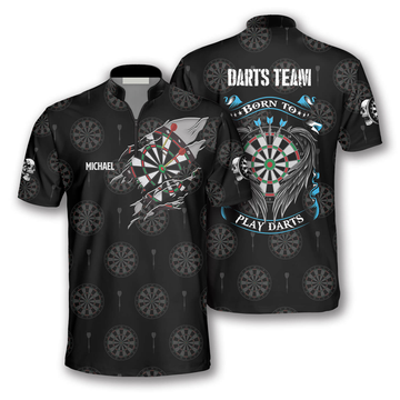 Custom Born to Play Darts Custom Darts Jerseys for Men, Personalized Name Dart Zipper Polo Shirt