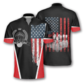 Custom Vintage Flag Crown Emblem Custom Bowling Jerseys for Men, Custom Name Bowling Zipper Polo Shirt