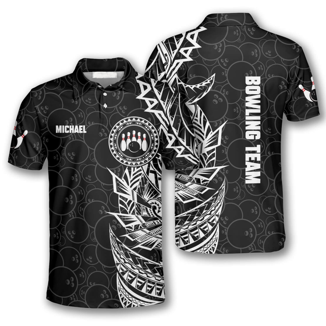 Custom Black White Tribal Custom Bowling Shirts For Men, Idea Gift For Bowling Lover