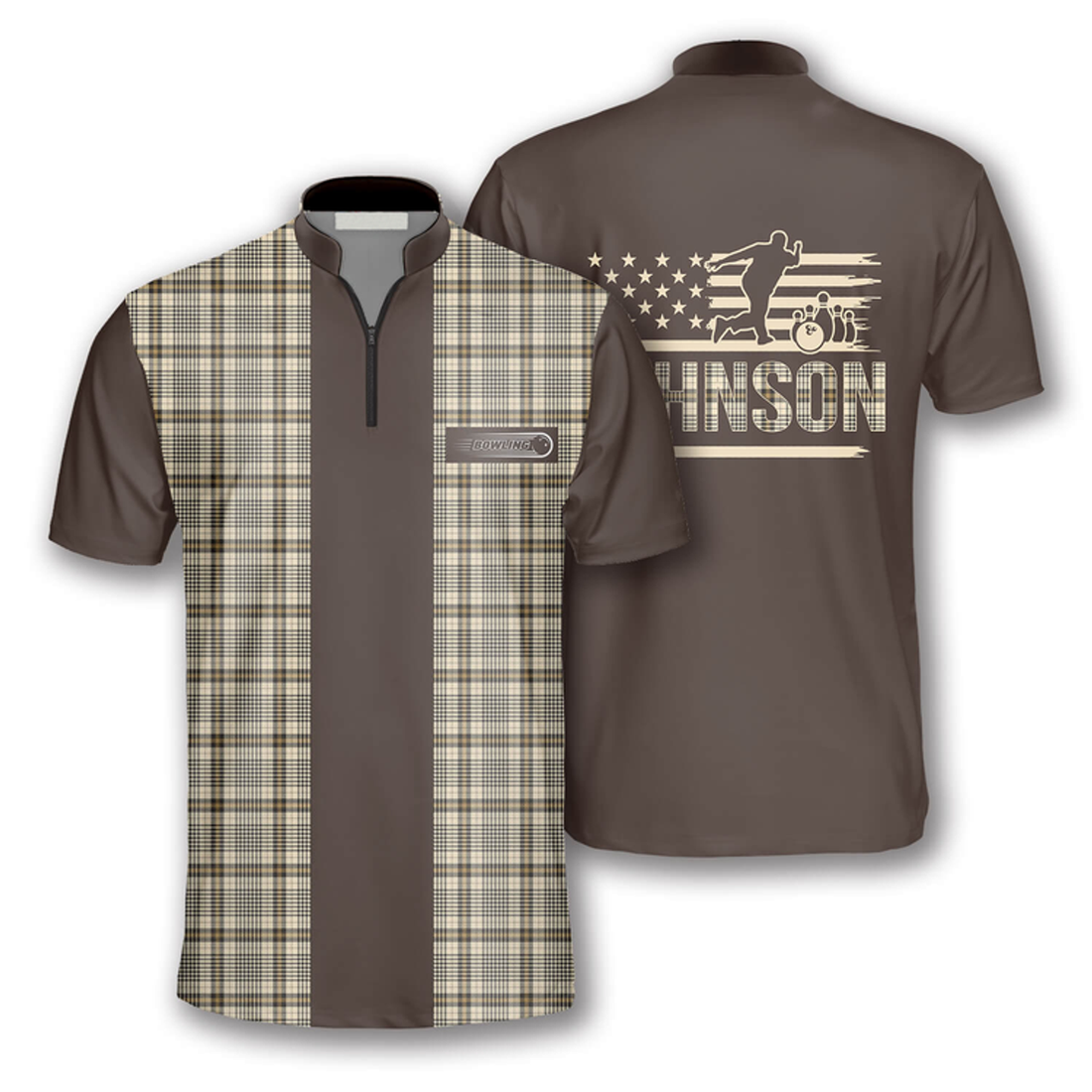 Custom Gingham Print Custom Bowling Jerseys for Men, Personalized Name Bowling Jersey Shirt