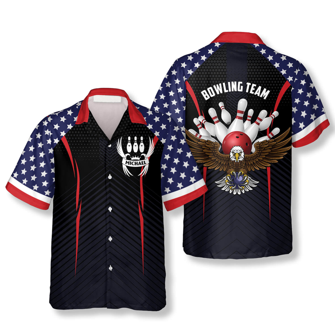 Custom Patriotic American Flag Eagle Custom Bowling Hawaiian Shirt, Flag USA Bowling Hawaiian Shirt
