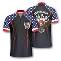 Custom Patriotic Eagle American Flag Custom Bowling Jerseys for Men, Uniform Shirt for Bowling Team, Flag Zipper Polo Shirt