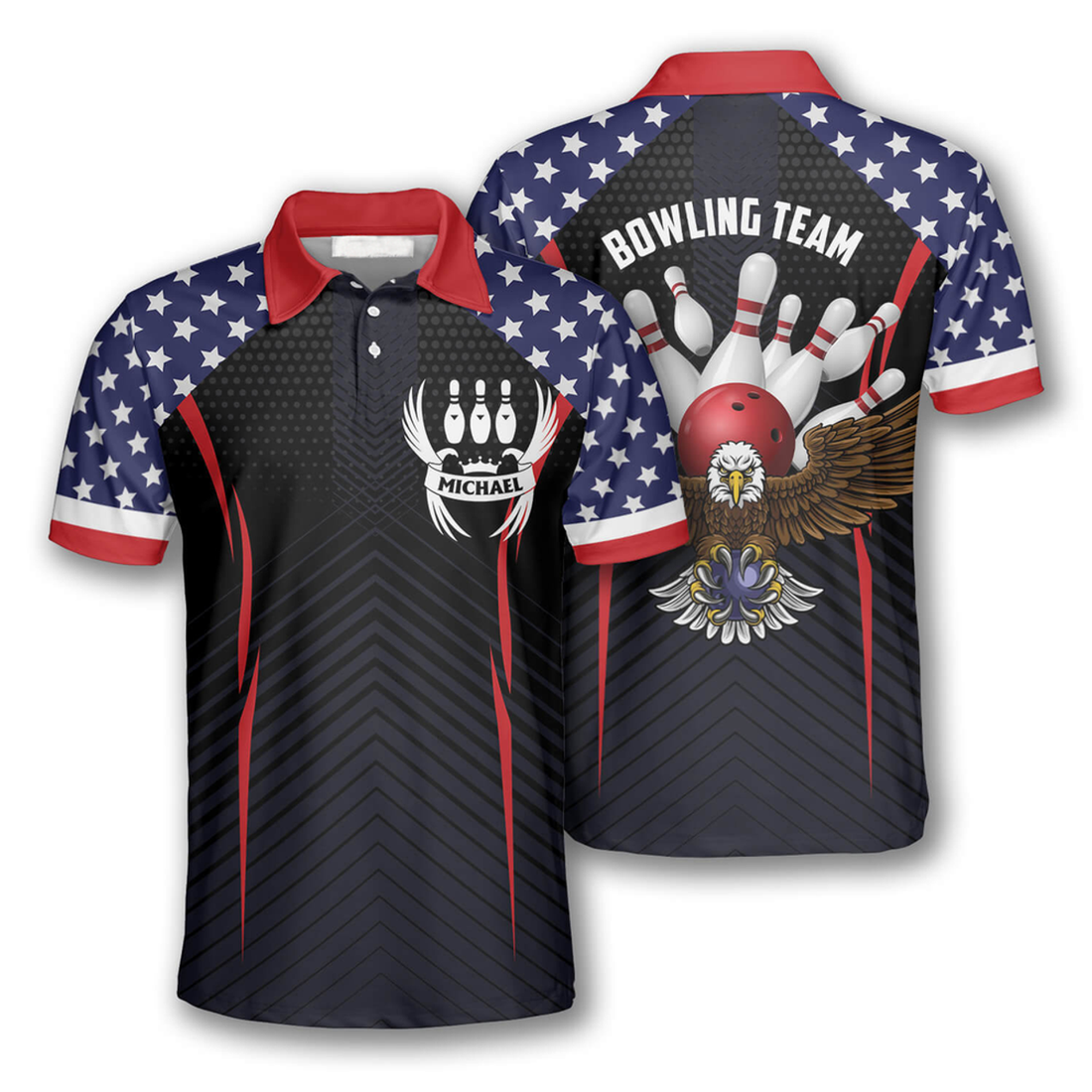 Custom Bowling Eagle American Flag Custom Bowling Shirts For Men