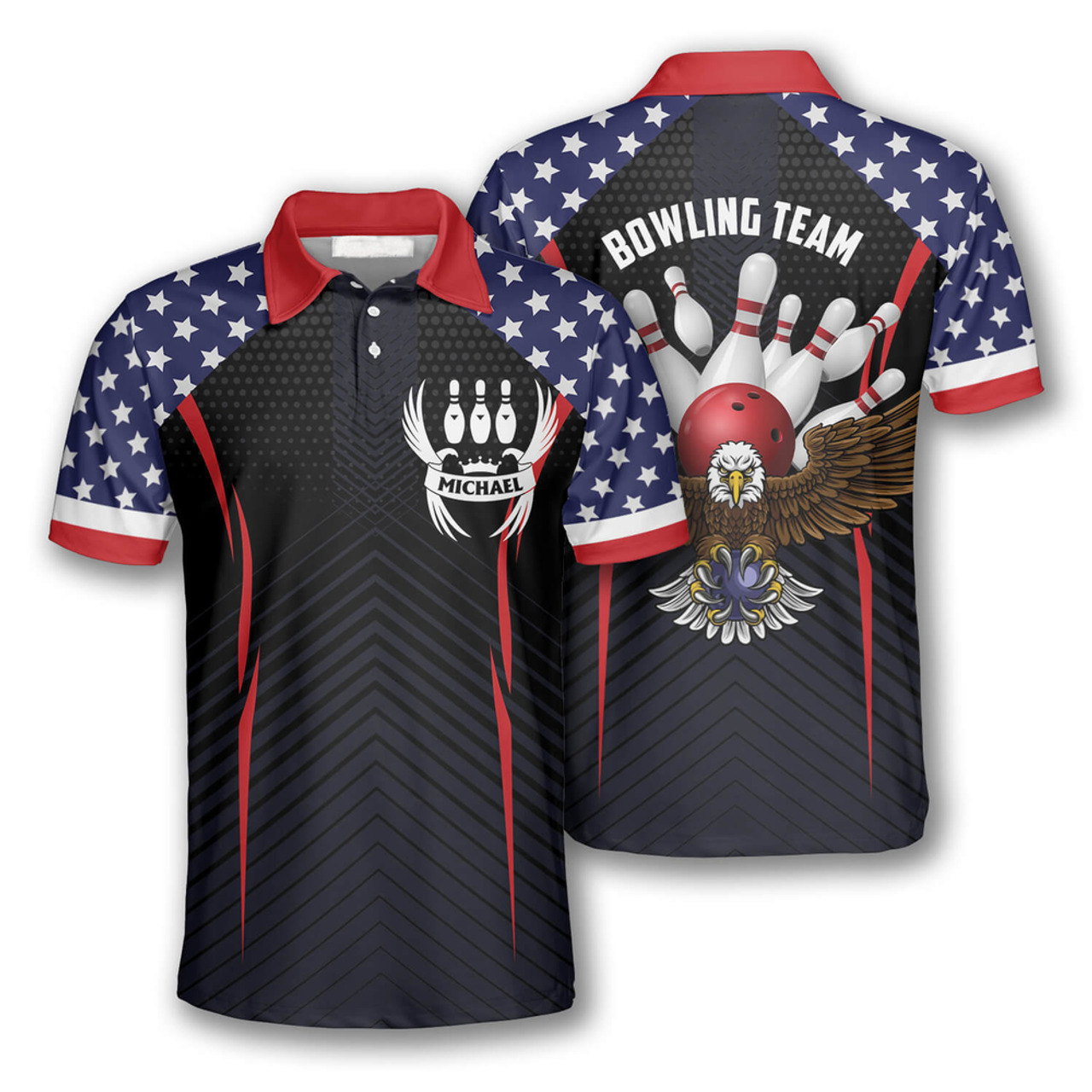Custom Bowling Eagle American Flag Custom Bowling Shirts For Men