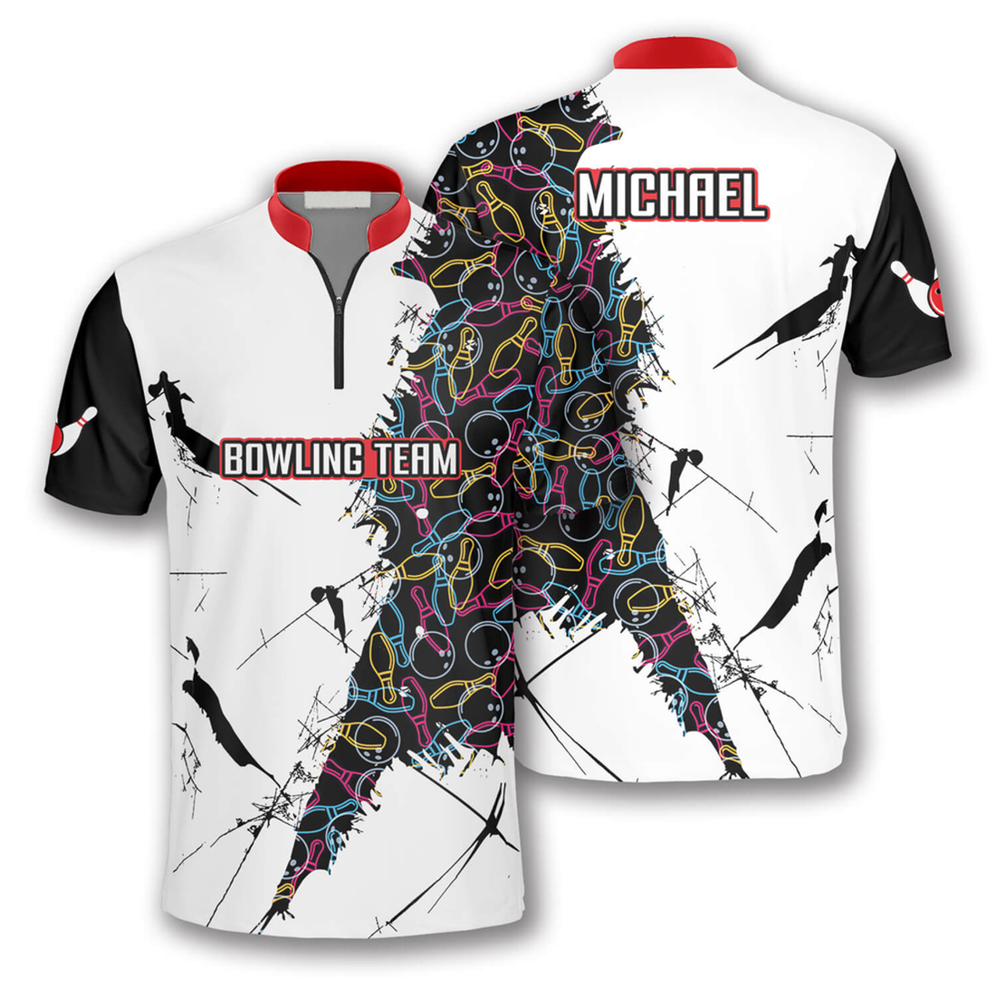 Custom Bowling Force Custom Bowling Jerseys for Men, Zipper Polo Shirt Bowling Shirt, Gift for Him