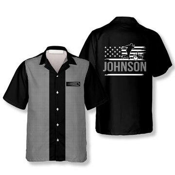 Custom Gingham Print Custom Bowling Hawaiian Shirt, Personalized Name Flag Bowling Shirt