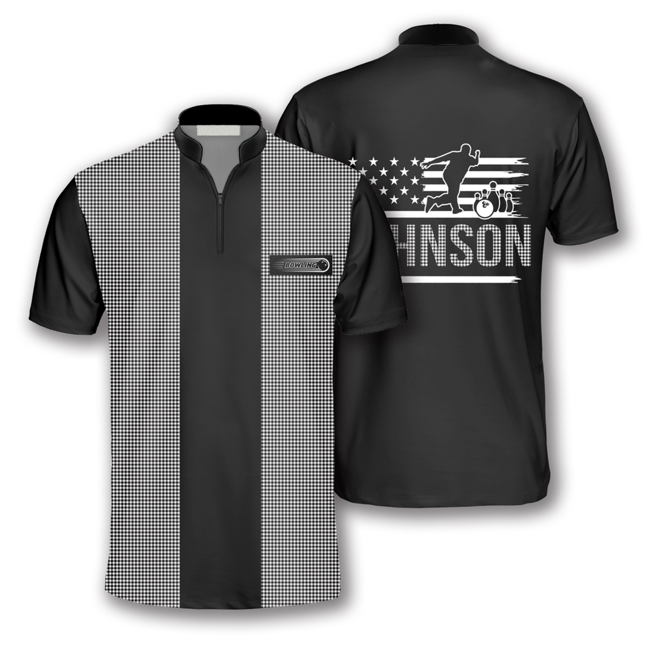 Custom Gingham Print Custom Bowling Jerseys for Men, Personalized Name Bowling Jersey Shirt