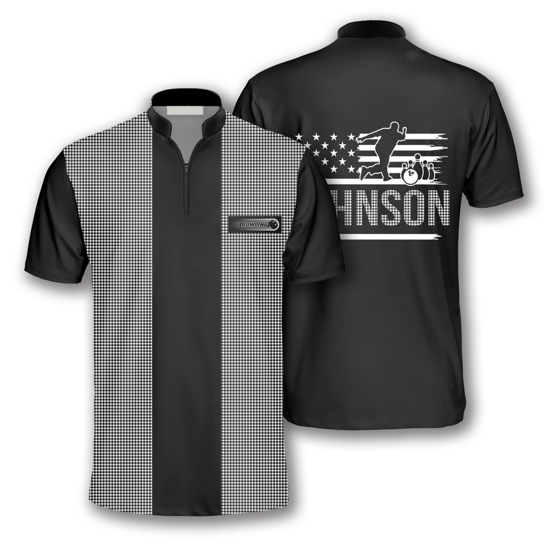 Custom Gingham Print Custom Bowling Jerseys for Men, Personalized Name Bowling Jersey Shirt