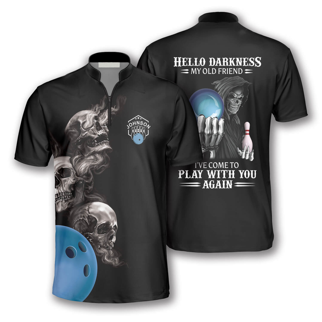 Custom Hello Darkness My Old Friend Custom Bowling Jerseys for Men, Reaper Bowling Shirt, Skull Bowling Shirt