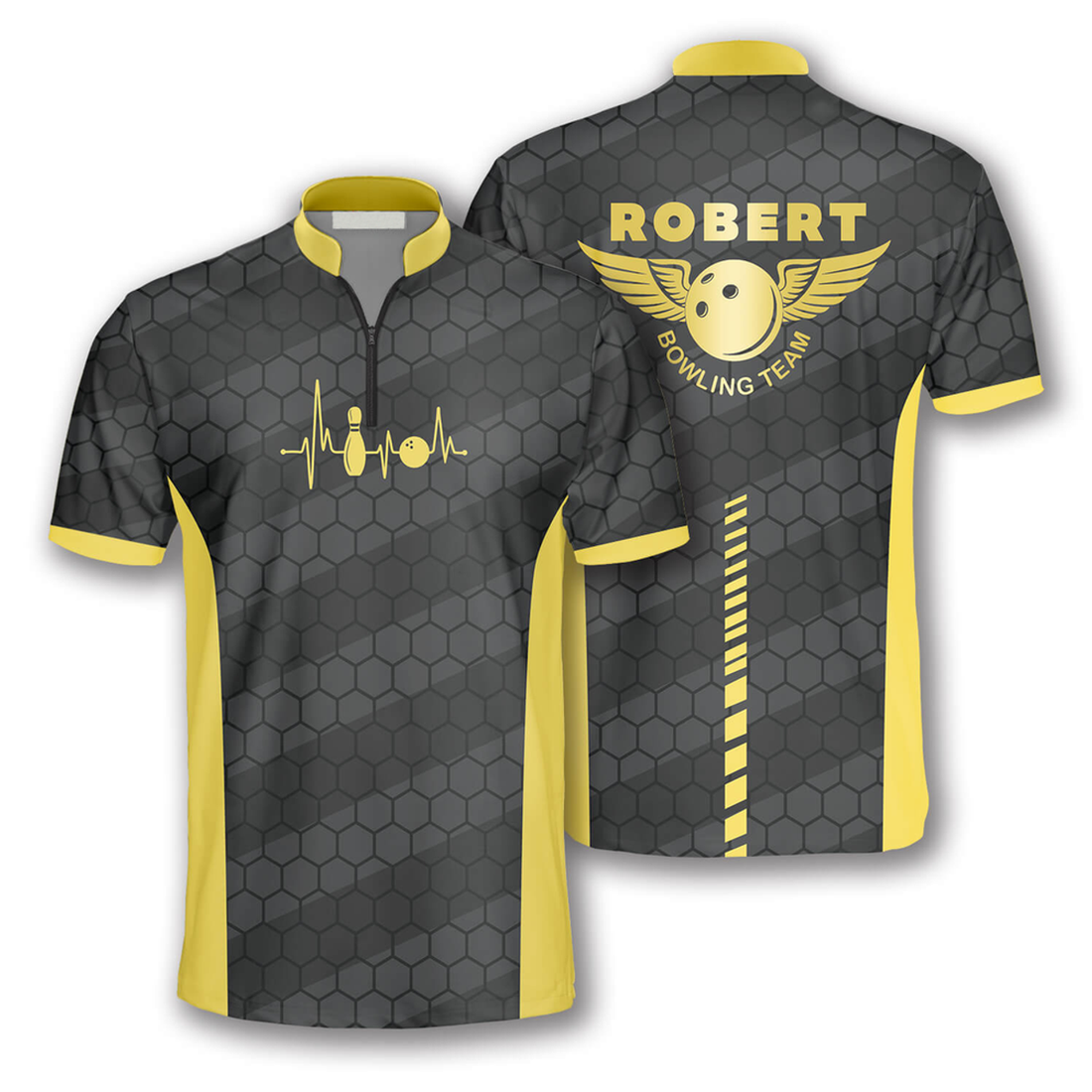 Custom Personalized Name Bowling Heartbeat Honeycomb Pattern Custom Bowling Jerseys for Men