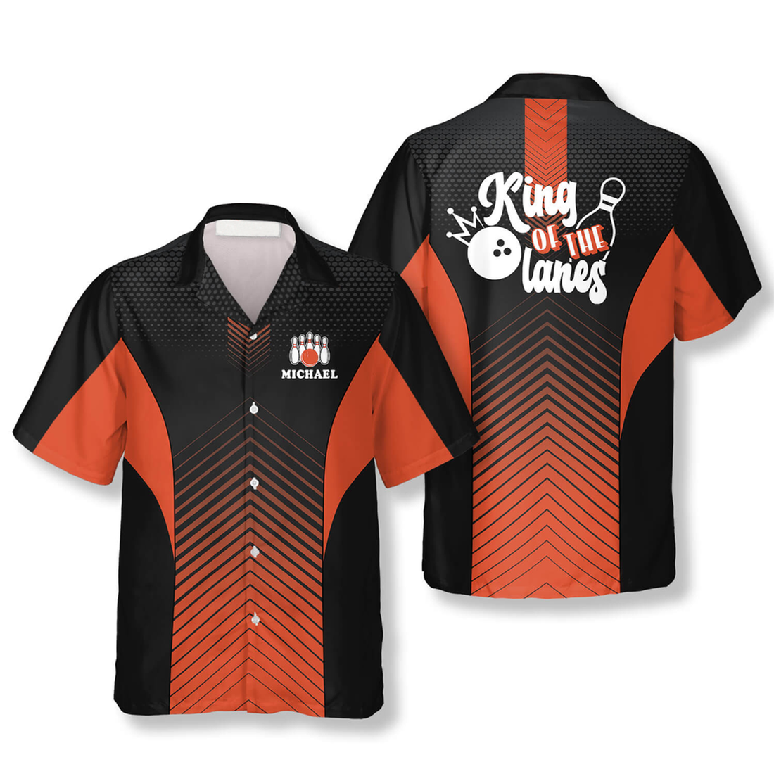 Custom King of the Lanes Orange Custom Bowling Hawaiian Shirt, Gift for Bowler, Personalized Bowling 3D Shirt