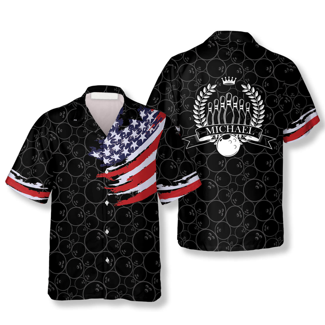 Custom Bowling Pattern Flag Crown Emblem Custom Bowling Hawaiian Shirt, Bowling Shirt, Flag Hawaiian Shirt