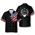 Custom Bowling Pattern Flag Crown Emblem Custom Bowling Hawaiian Shirt, Bowling Shirt, Flag Hawaiian Shirt