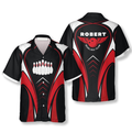 Custom Bowling Pins Red Black Custom Bowling Hawaiian Shirt, Personalized Bowling Hawaiian Shirt, Gift for Bowler