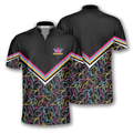 Custom Zipper Polo Shirt Bowling Pattern In Black Colorful Lines Custom Bowling Jerseys for Men